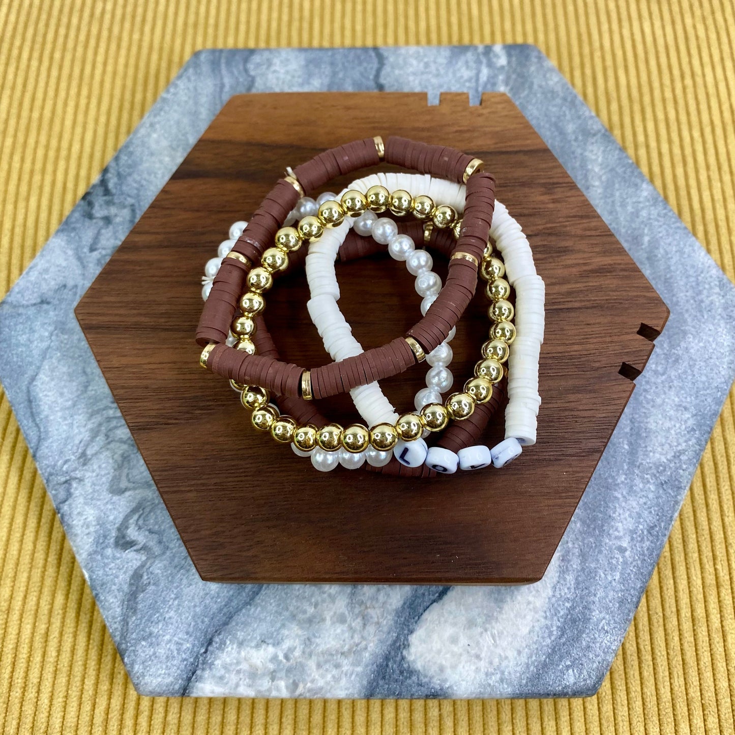 Bracelet Pack - Clay & Gold Bead - Love