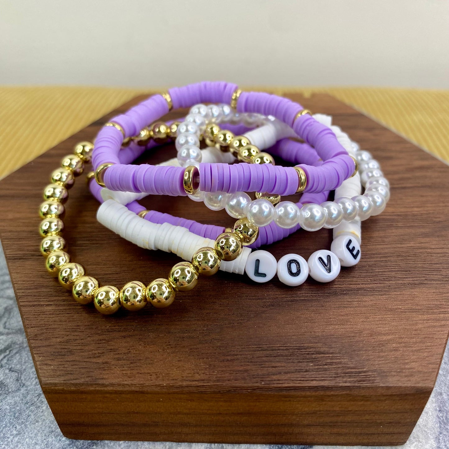 Bracelet Pack - Clay & Gold Bead - Love